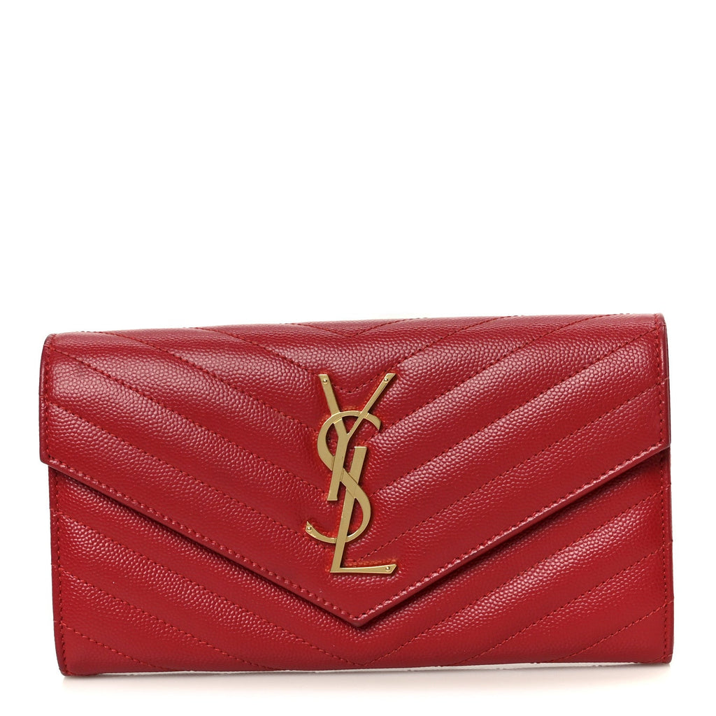 Grain De Poudre Matelasse Chevron Monogram Flap Wallet Red
