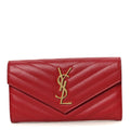 Grain De Poudre Matelasse Chevron Monogram Flap Wallet Red