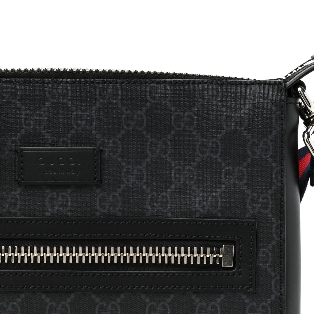 GG Supreme Monogram Appia Calfskin Web Flat Messenger Bag Black Grey