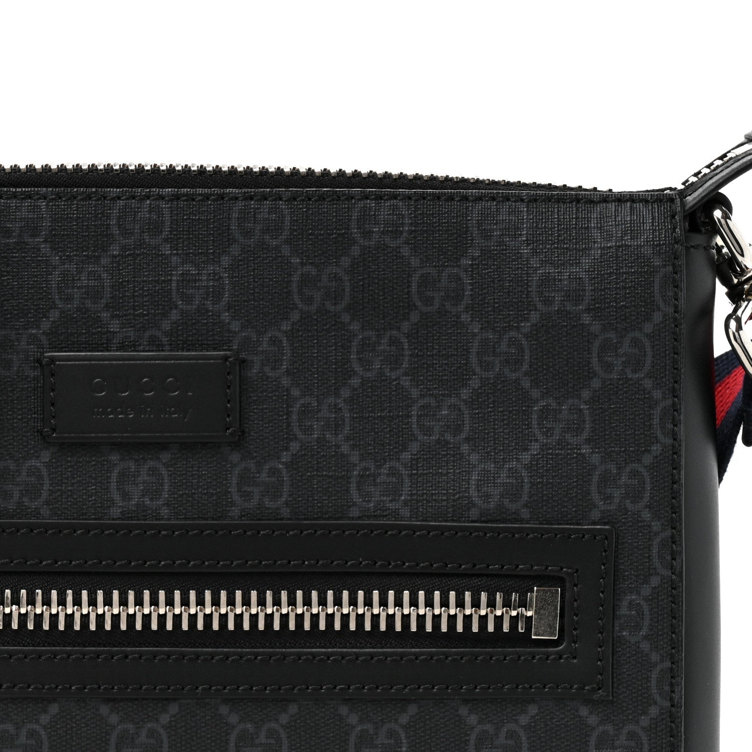 GG Supreme Monogram Appia Calfskin Web Flat Messenger Bag Black Grey