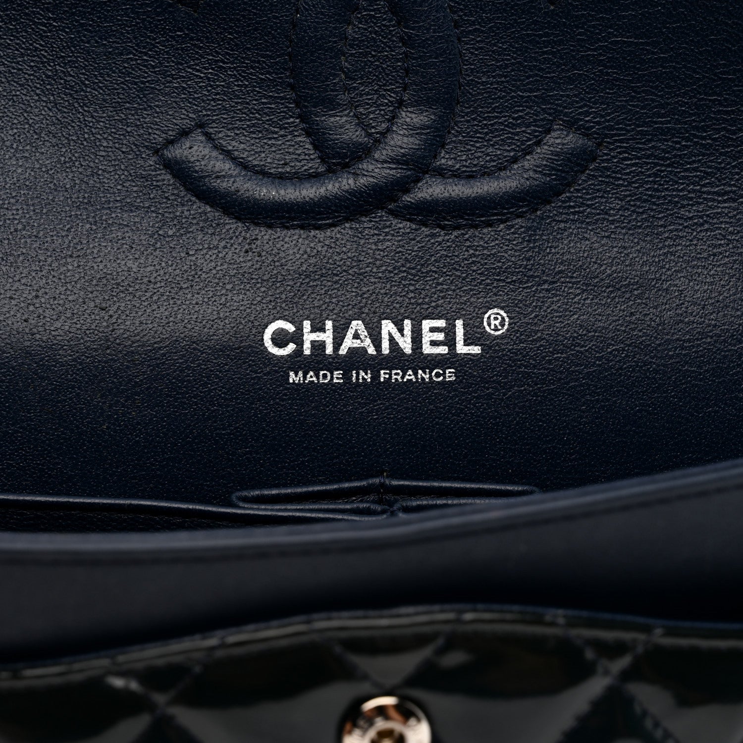 Patent Quilted Medium Double Flap Blue