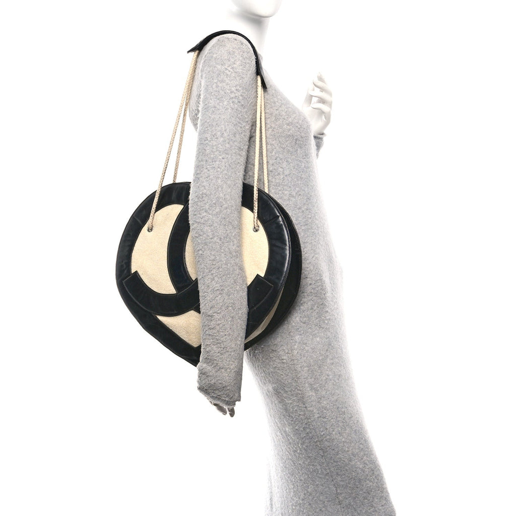 Patent Terry Cloth CC Heart Shoulder Bag Black