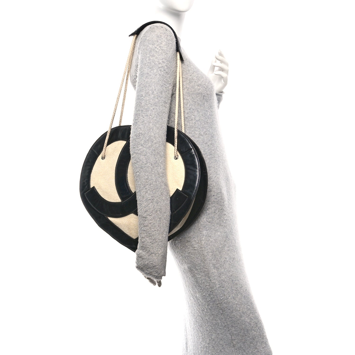 Patent Terry Cloth CC Heart Shoulder Bag Black