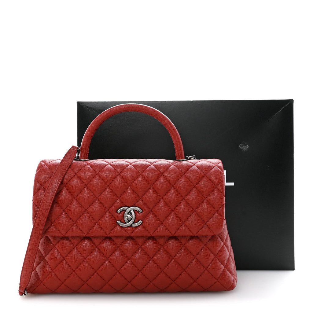 Caviar Quilted Medium Coco Handle Flap Red