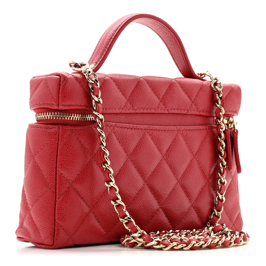 Caviar Quilted Top Handle Slim Vanity With Chain Red