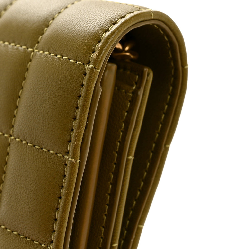 Lambskin Carre Quilted Cassandre Chain Wallet Olive Drab