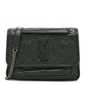 Crinkled Calfskin Matelasse Monogram Baby Niki Chain Satchel Dark Green