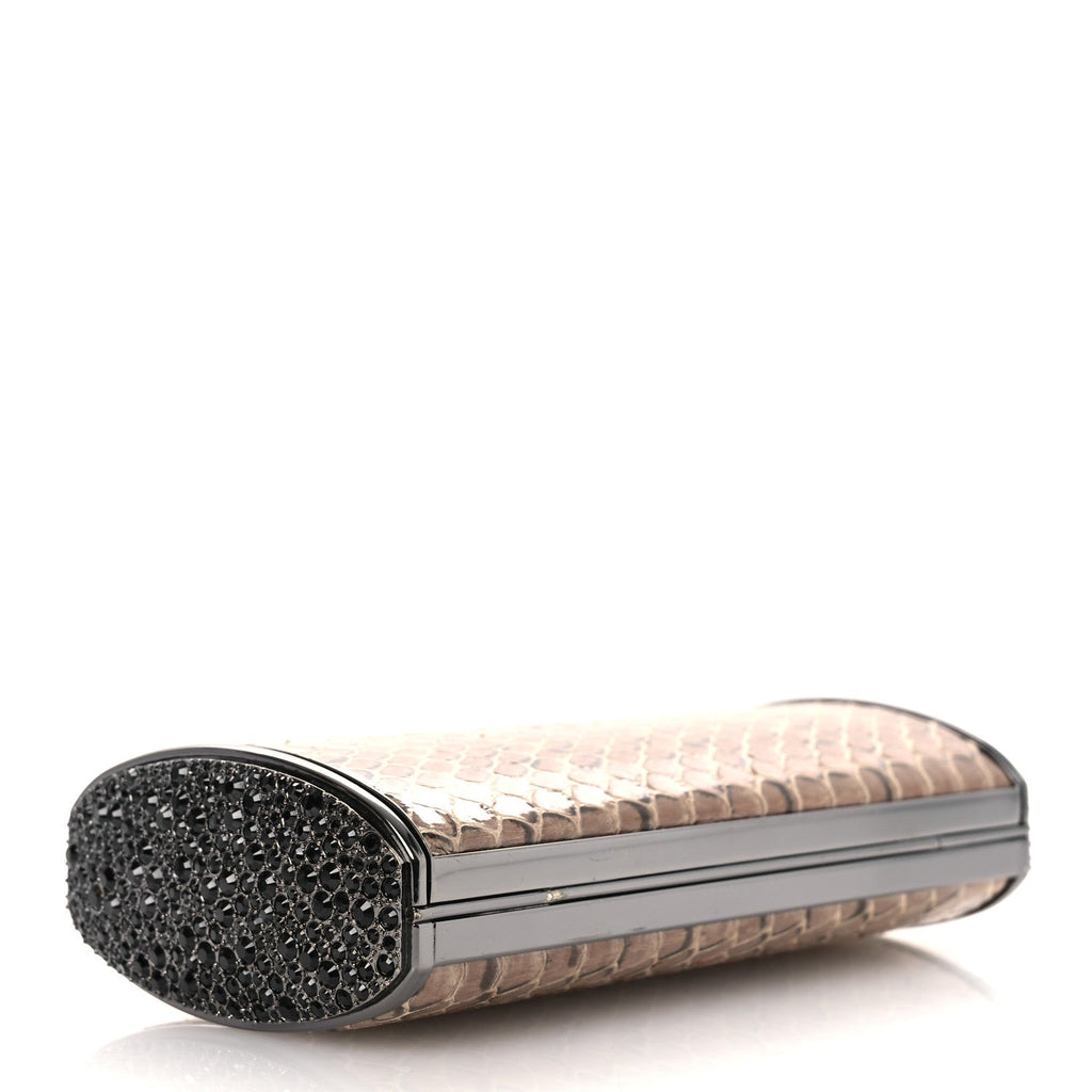 Snakeskin Crystal Box Clutch Brown Black
