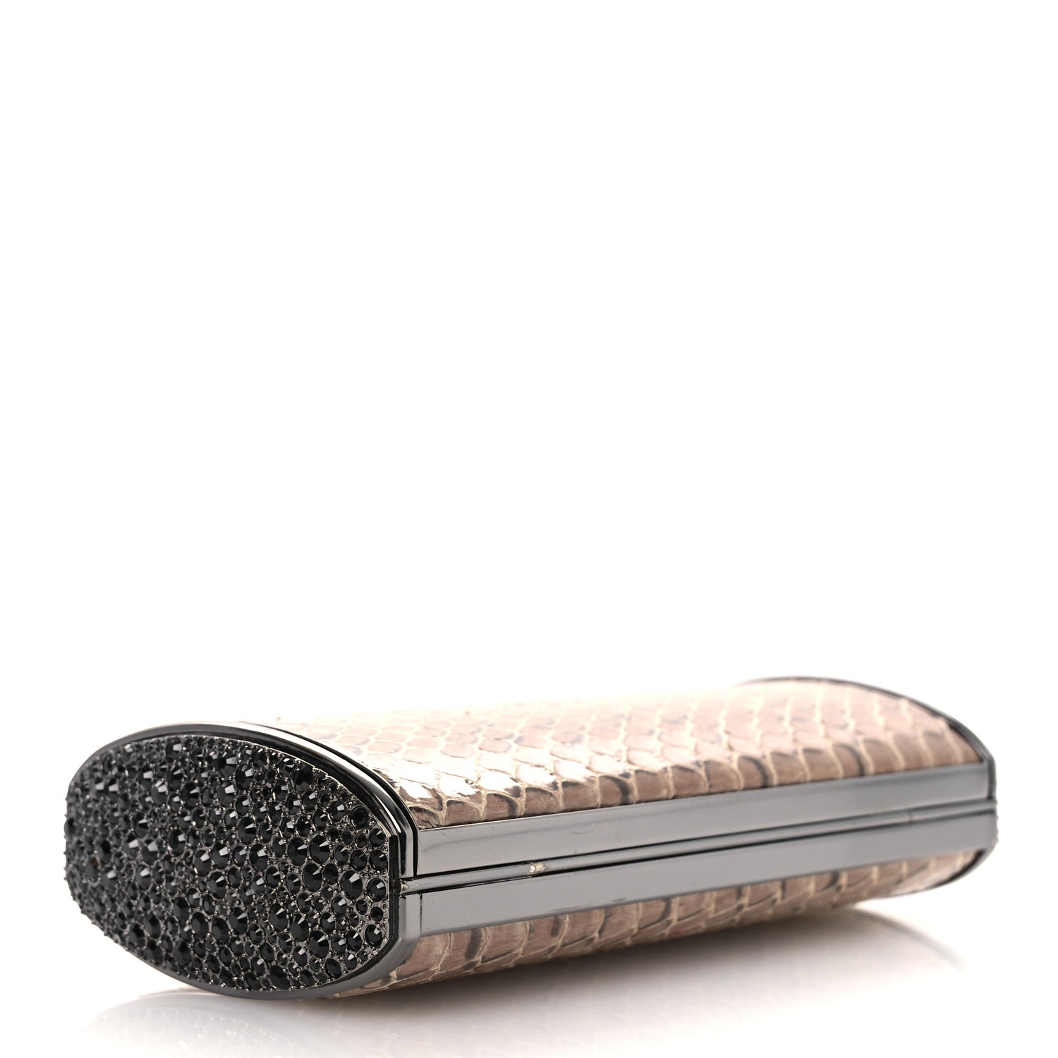 Snakeskin Crystal Box Clutch Brown Black