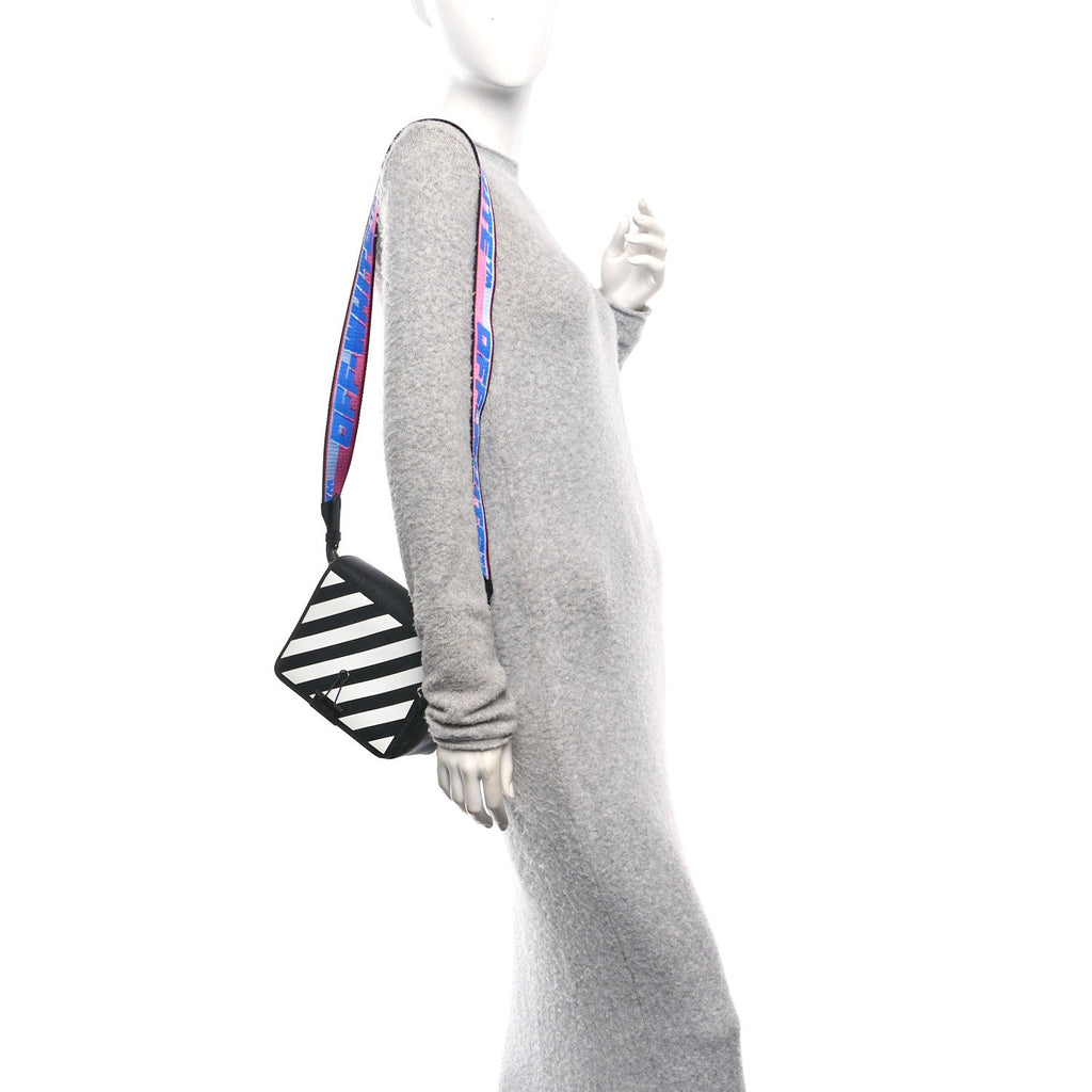 Saffiano Striped Mini Diag Binder Clip Bag Black White Indus