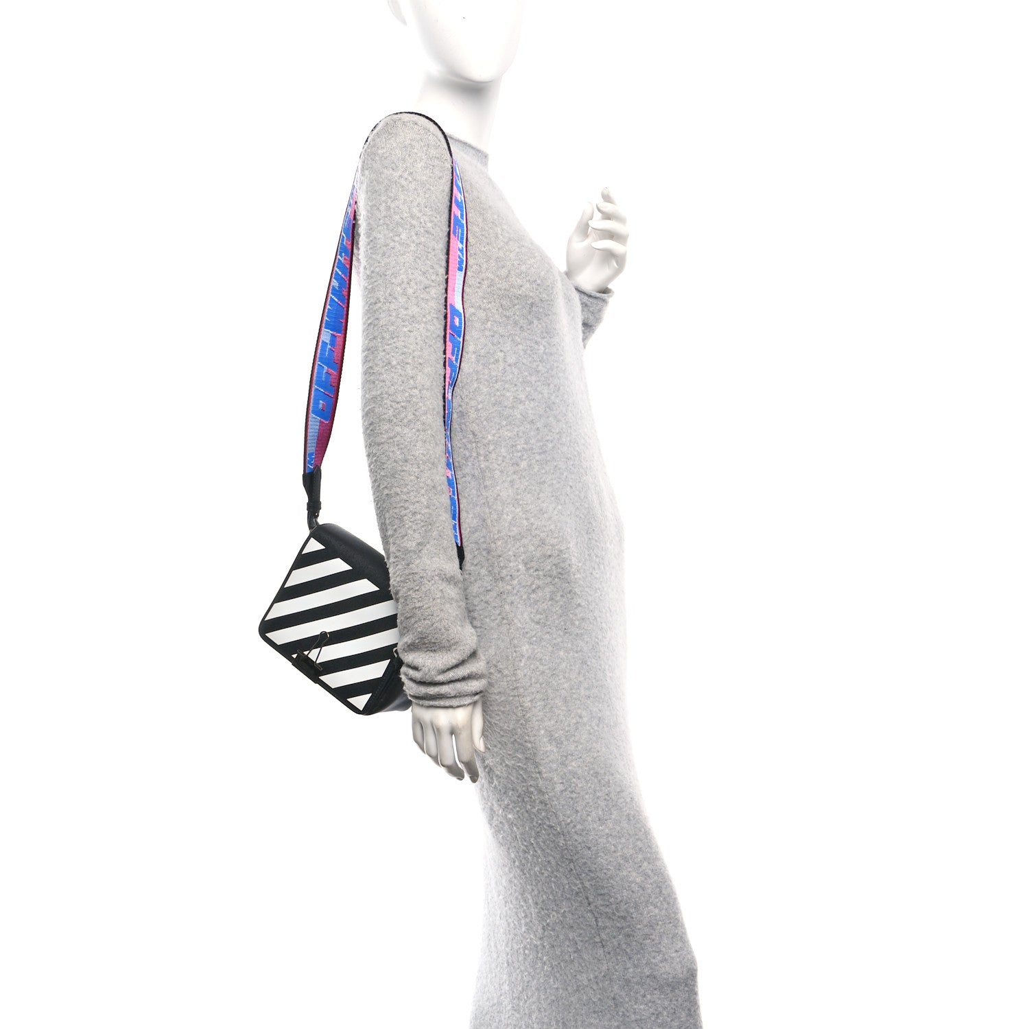 Saffiano Striped Mini Diag Binder Clip Bag Black White Indus