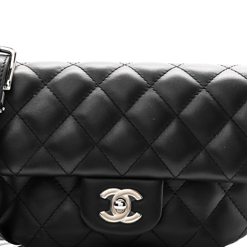 Calfskin Quilted CC Uniform Flap Belt Bag Black