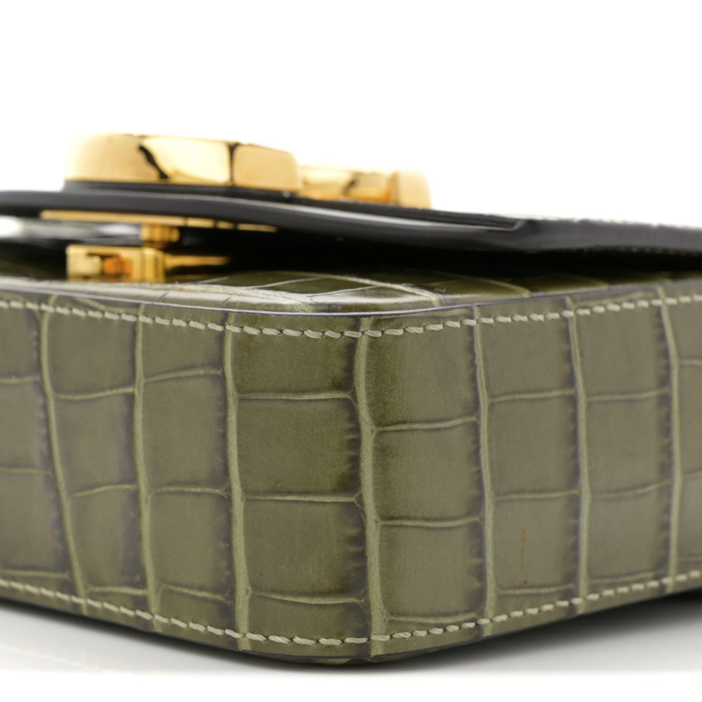 Calfskin Crocodile Embossed Mini C Double Carry Misty Forest