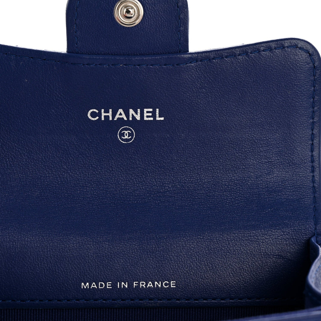 Lambskin Quilted Flap  Holder Wallet Blue
