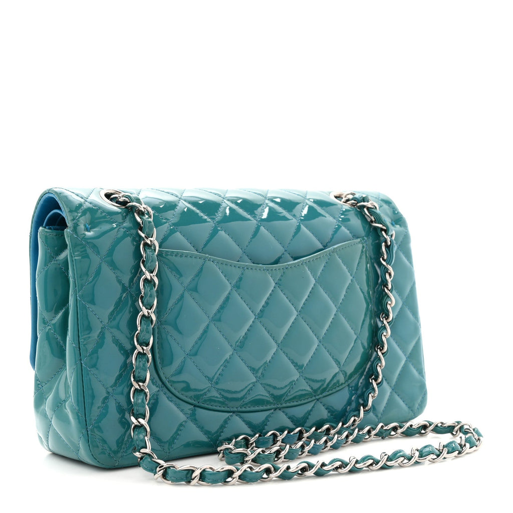 Patent Quilted Medium Double Flap Turquoise