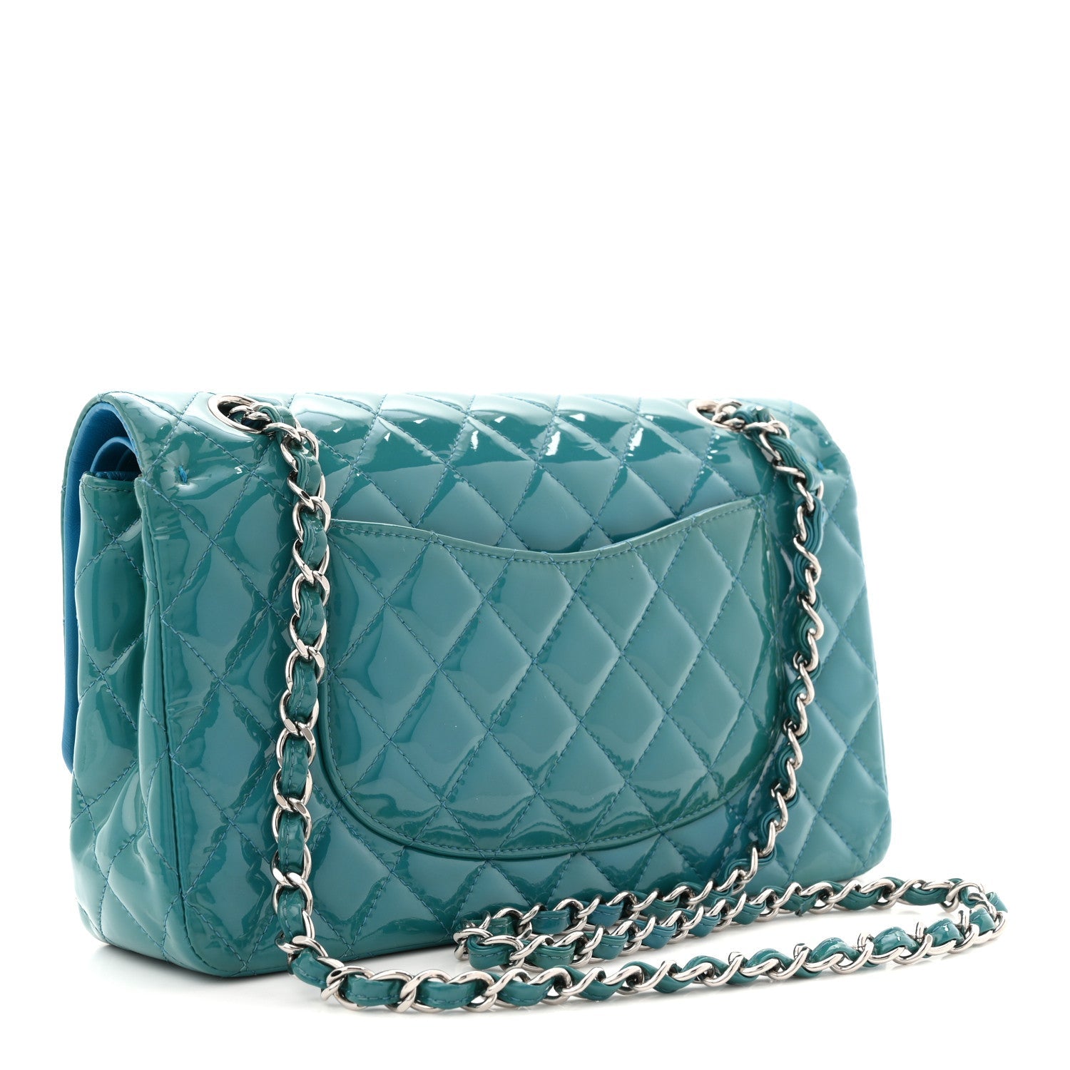 Patent Quilted Medium Double Flap Turquoise