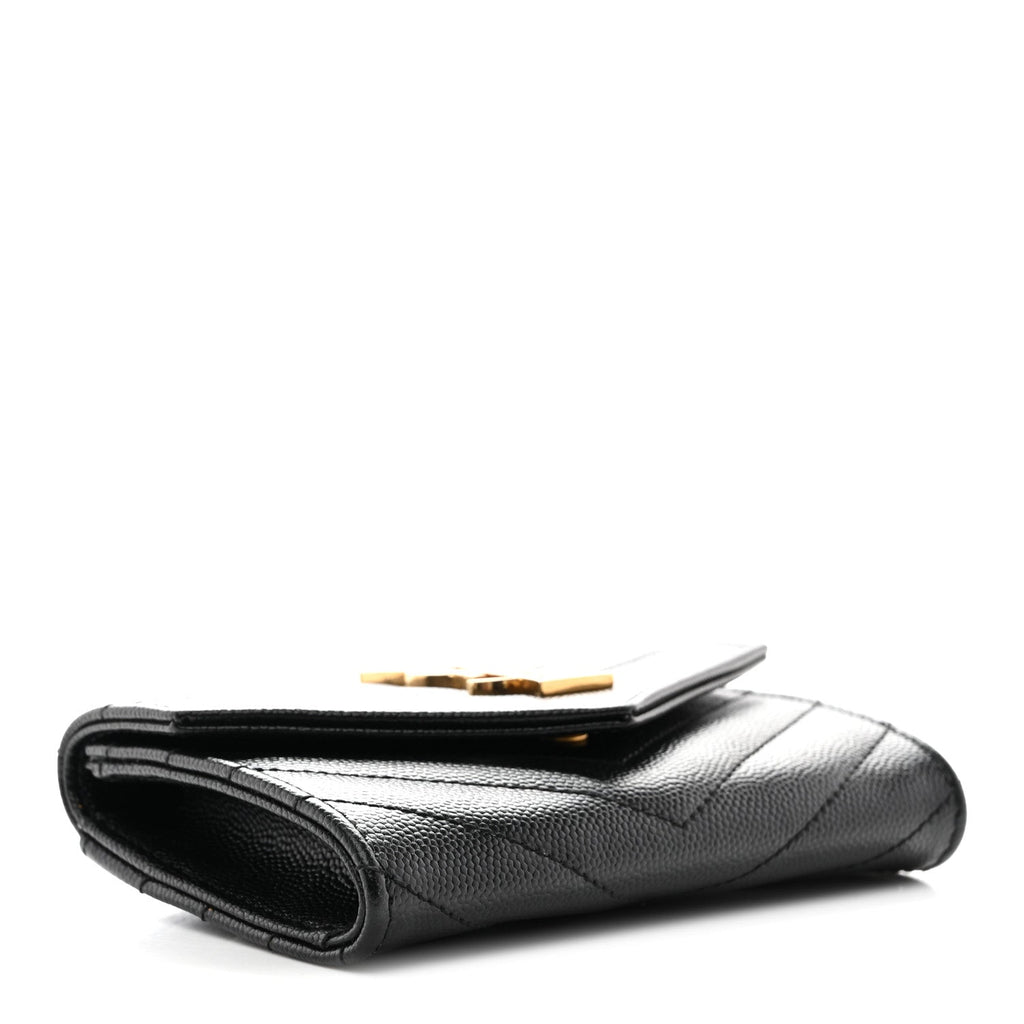 Grain De Poudre Matelasse Chevron Small Monogram Envelope Wallet Black