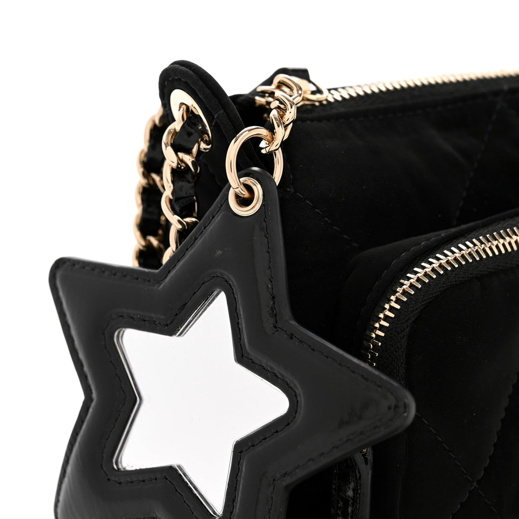 Velvet Effect Nylon Shiny Crumpled Calfskin Mini Quilted Chanel 25 Clutch With Chain Black