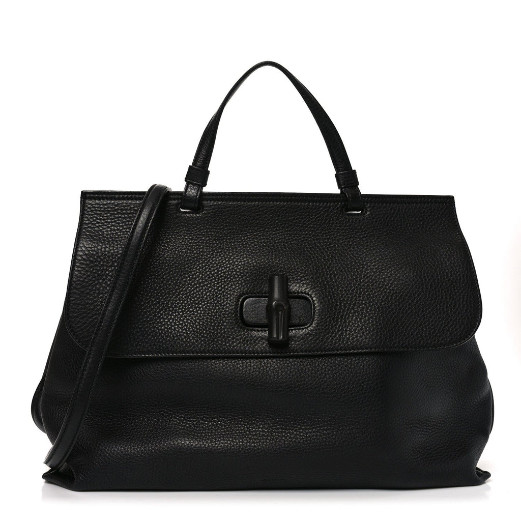 Cellarius Calfskin Large Bamboo Daily Top Handle Bag Black
