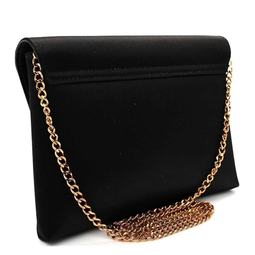 Satin Crystal La Medusa Pouch On Chain Black