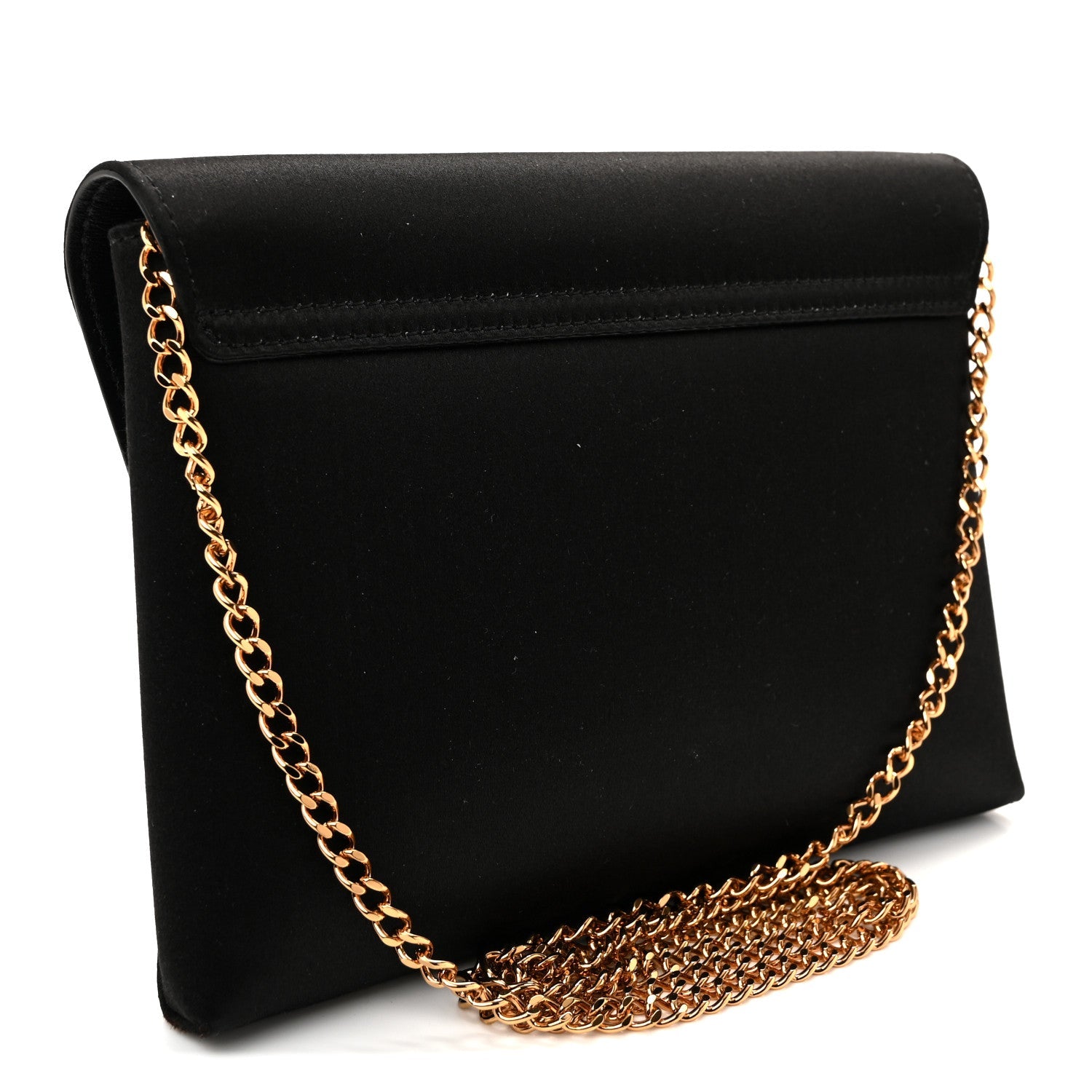 Satin Crystal La Medusa Pouch On Chain Black