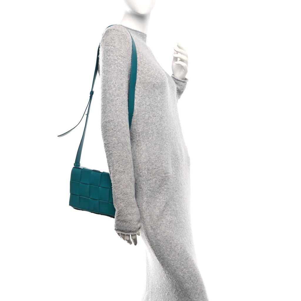 Lambskin Maxi Intrecciato Cassette Crossbody Bag Petrol Blue