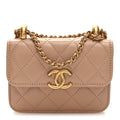 Calfskin Quilted Perfect Fit Coin Purse With Chain Beige