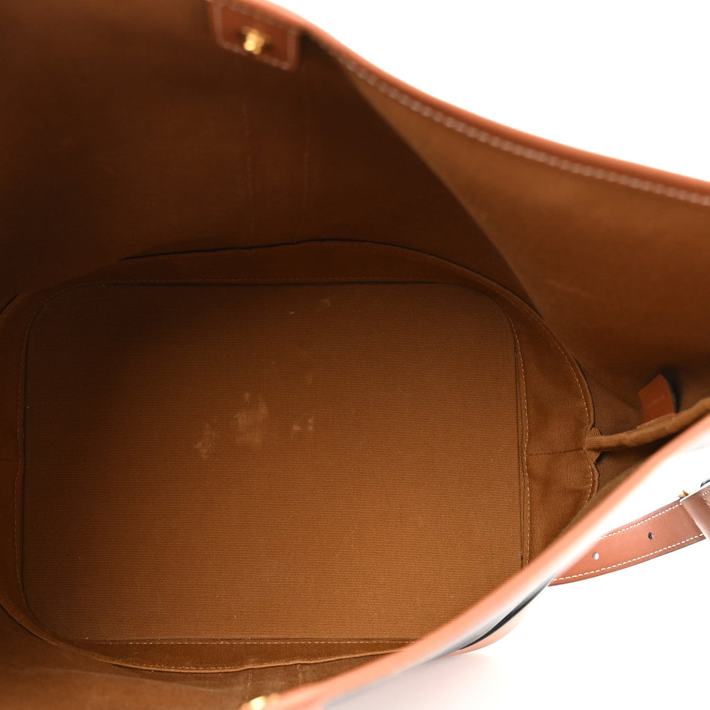 Triomphe Canvas Calfskin Medium Bucket Bag Tan