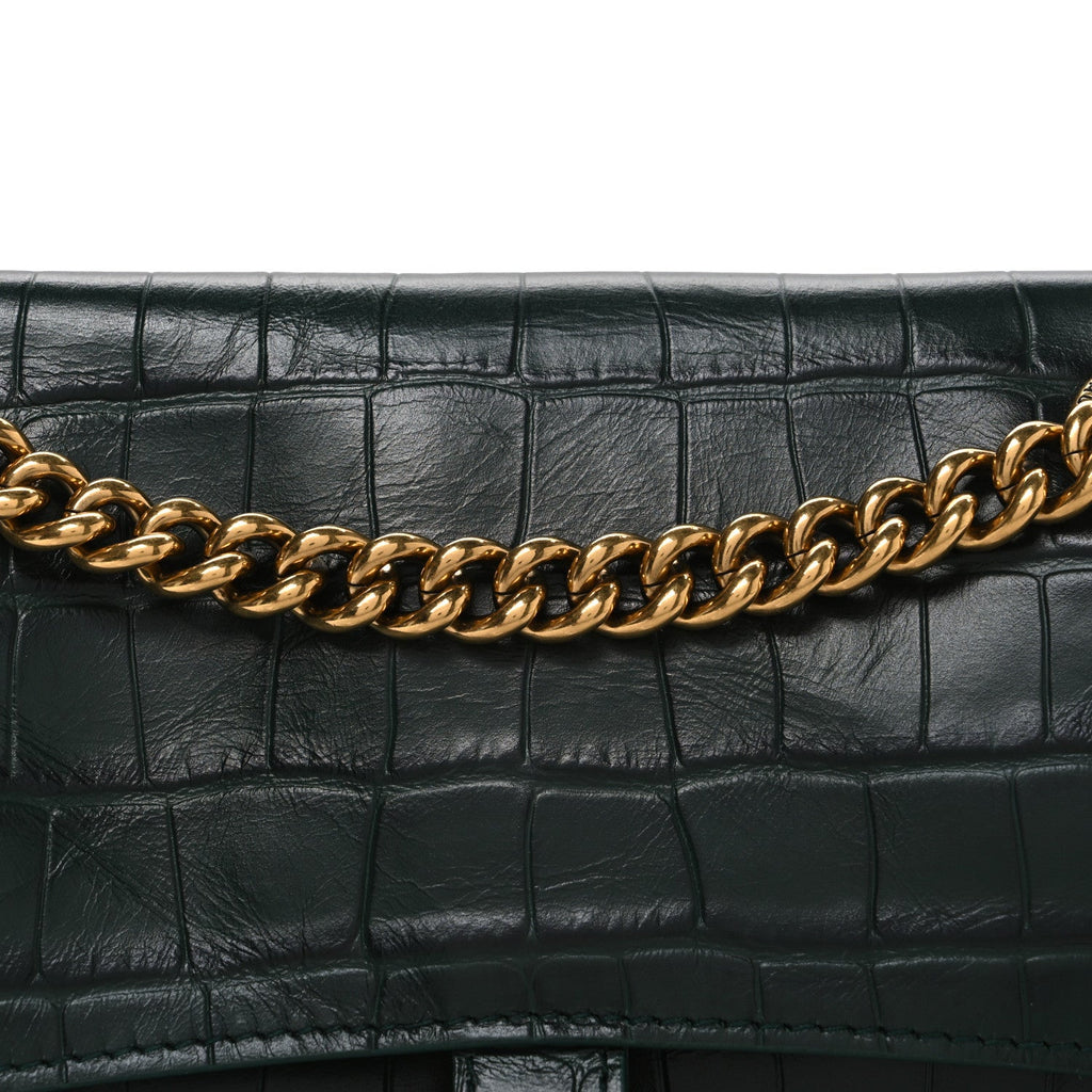 Extra Supple Calfskin Crocodile Embossed Small Crush Chain Bag Forest Green