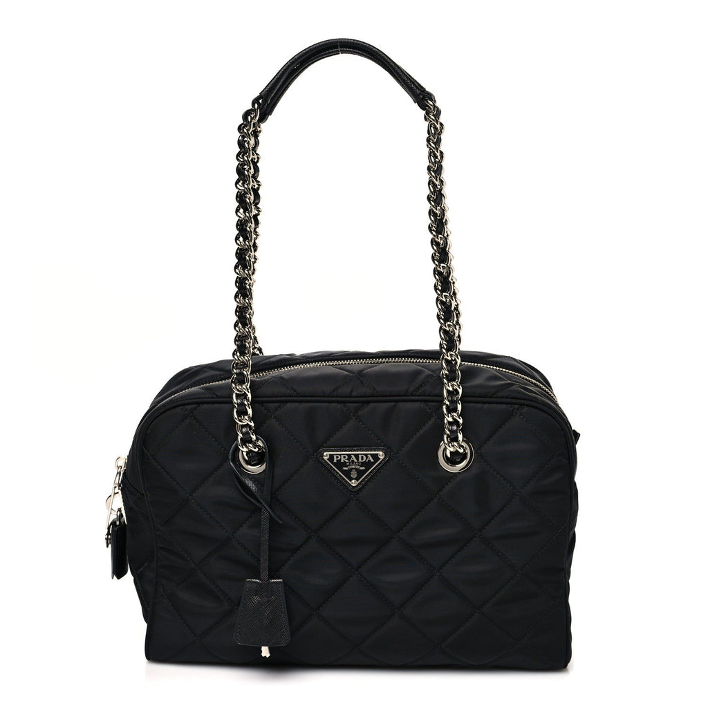 Nylon Tessuto Impuntu Quilted Shoulder Bag Black