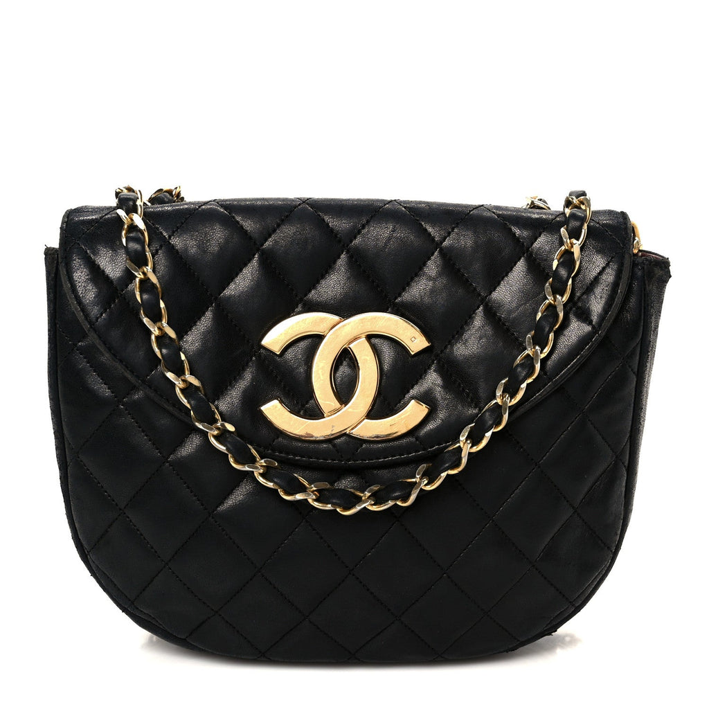 Lambskin Quilted Half Moon Flap Black