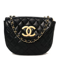 Lambskin Quilted Half Moon Flap Black