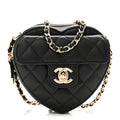 Lambskin Quilted CC In Love Heart Clutch With Chain Black