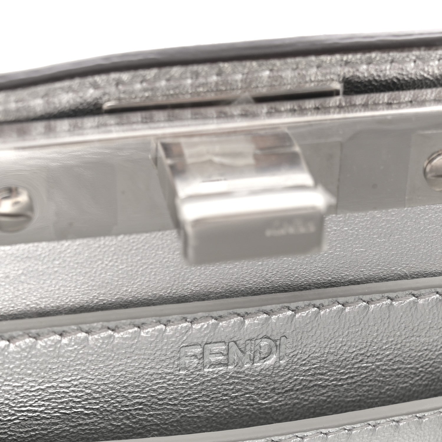 Crystal Vitello Laminato FF Petite Peekaboo I SEE U Satchel Crystal Argento