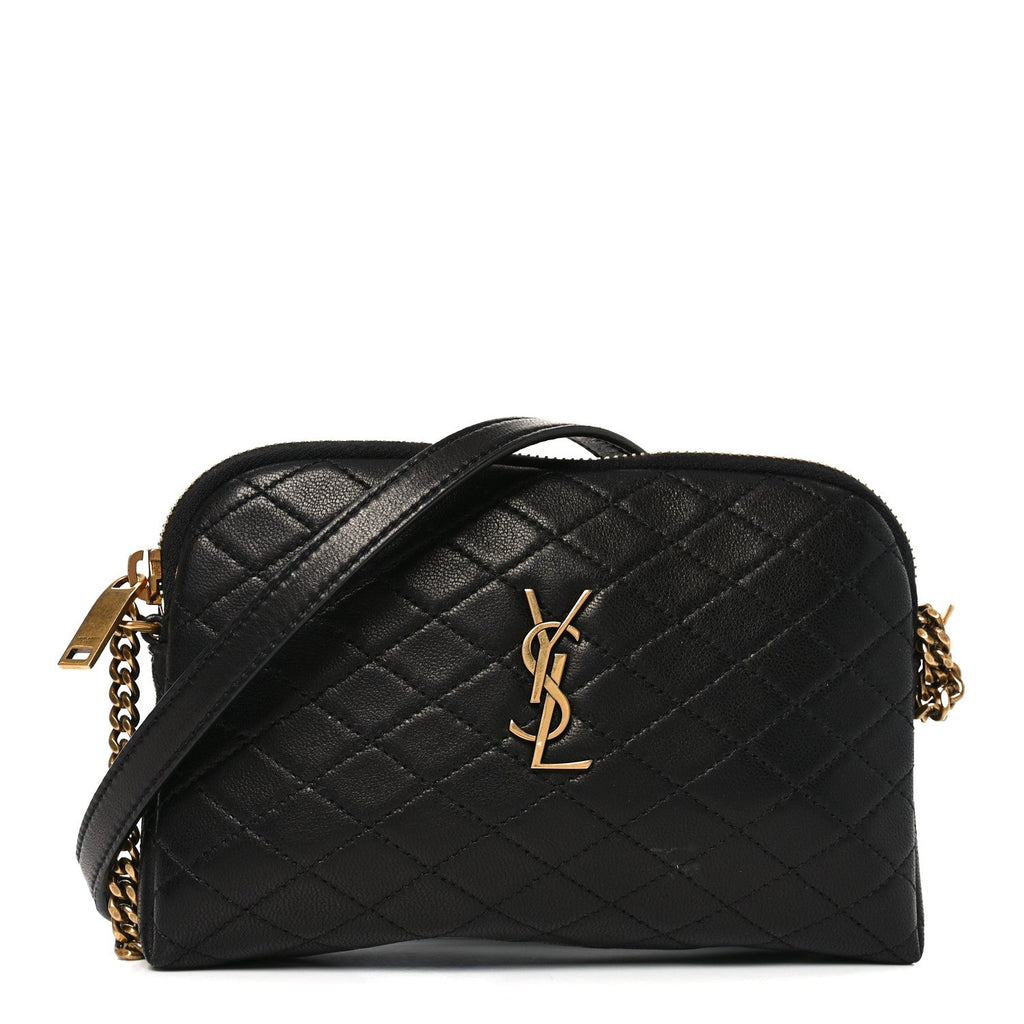 Lambskin Quilted Gaby Zipped Pouch Black