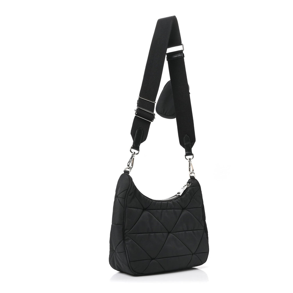 Re-Nylon Triangle Padded Patchwork Shoulder Bag Black