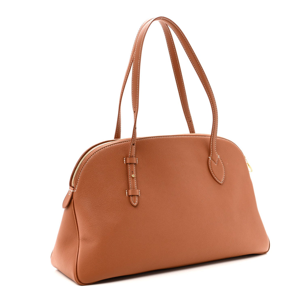 Grained Calfskin Low Key Duffle Tote Cognac