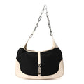 Canvas Calfskin Jackie O Chain Hobo White Black