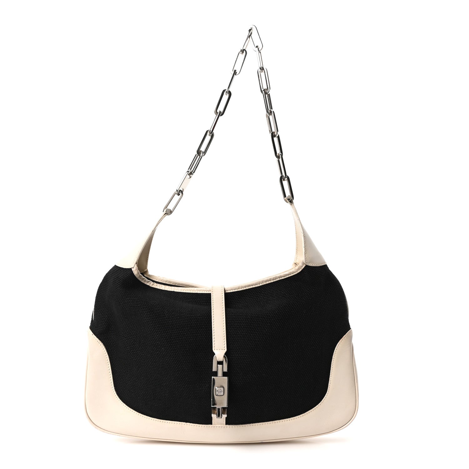 Canvas Calfskin Jackie O Chain Hobo White Black