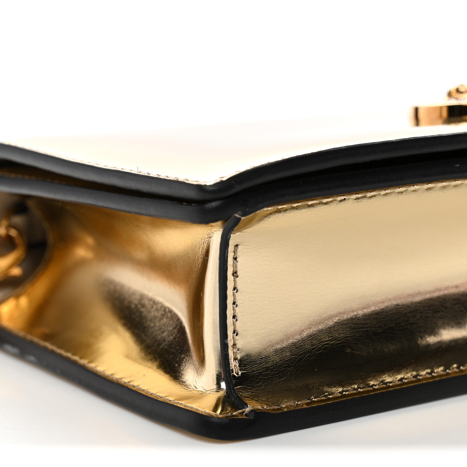 Patent Metallic Crystal Medusa Clutch On Chain Gold