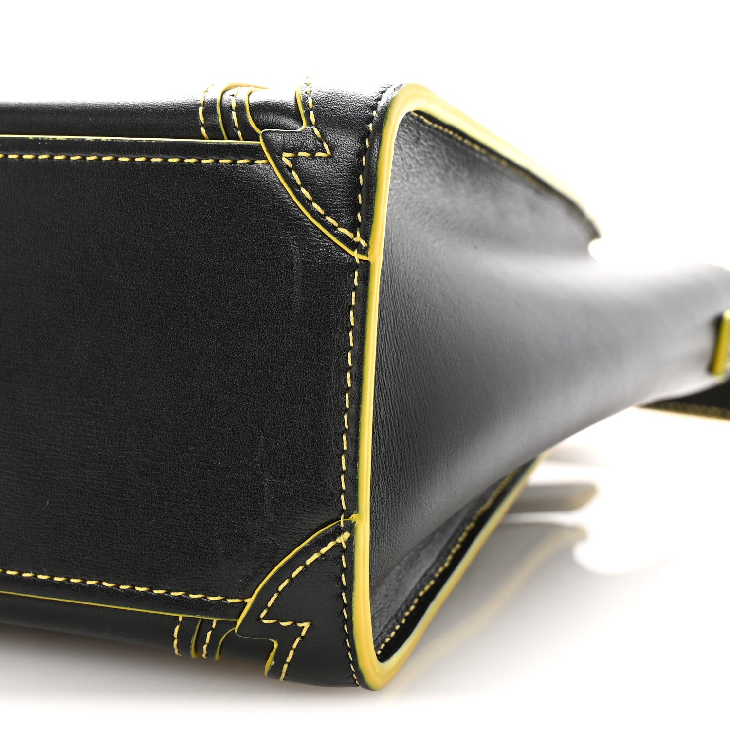 Satin Calfskin Nano Debossed Luggage Black Yellow