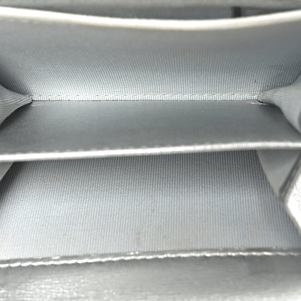 Metallic Lambskin Quilted Flap  Holder Wallet Silver