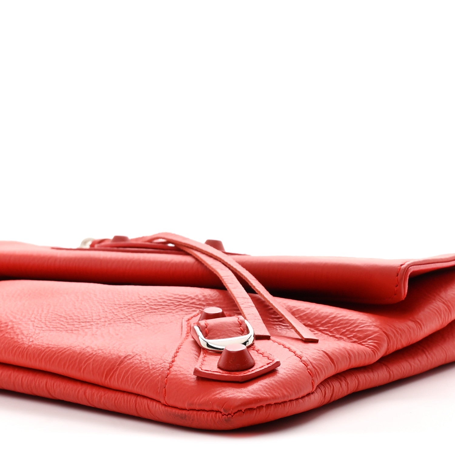 Matte Goatskin Rubber Covered Classic Hardware Envelope Clutch Rouge Ambre