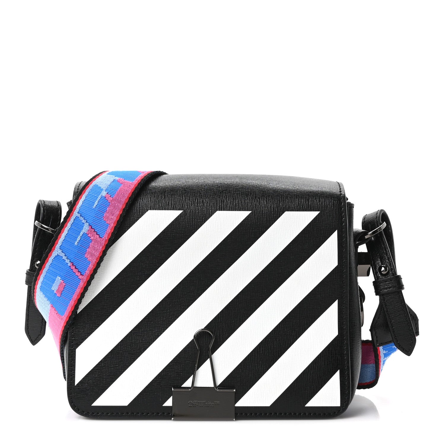 Saffiano Striped Mini Diag Binder Clip Bag Black White Indus