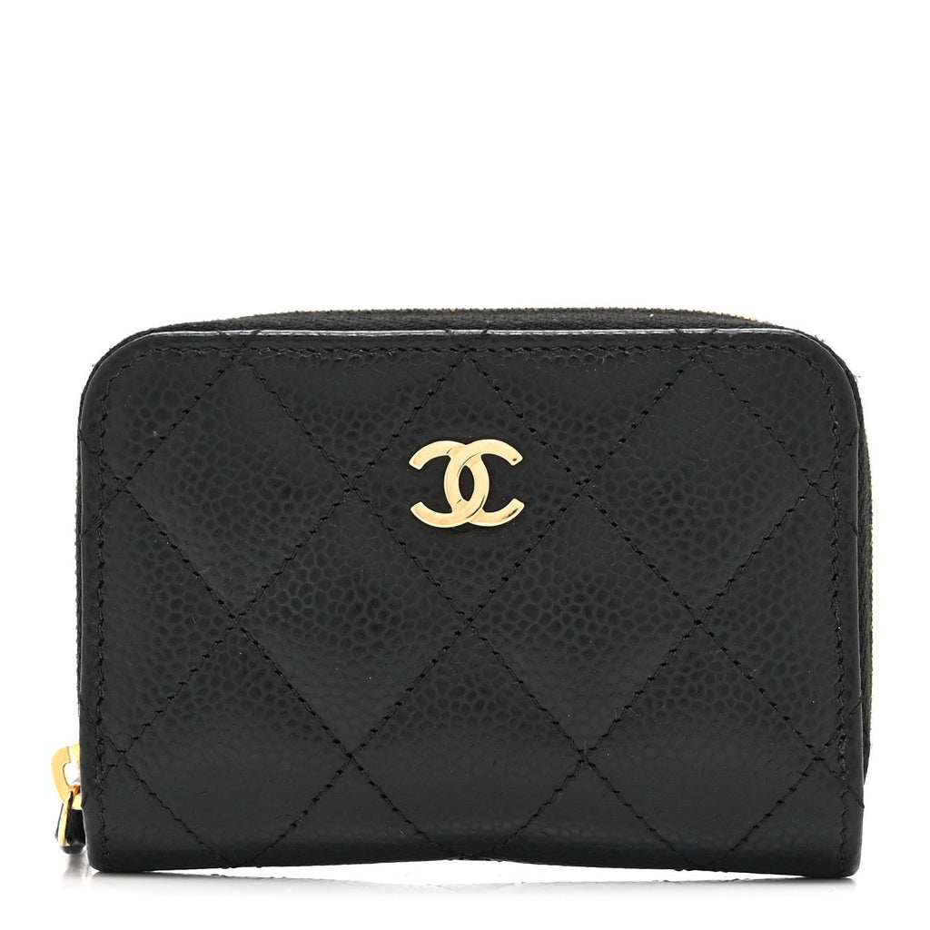 Caviar Quilted Zip Coin Purse Black