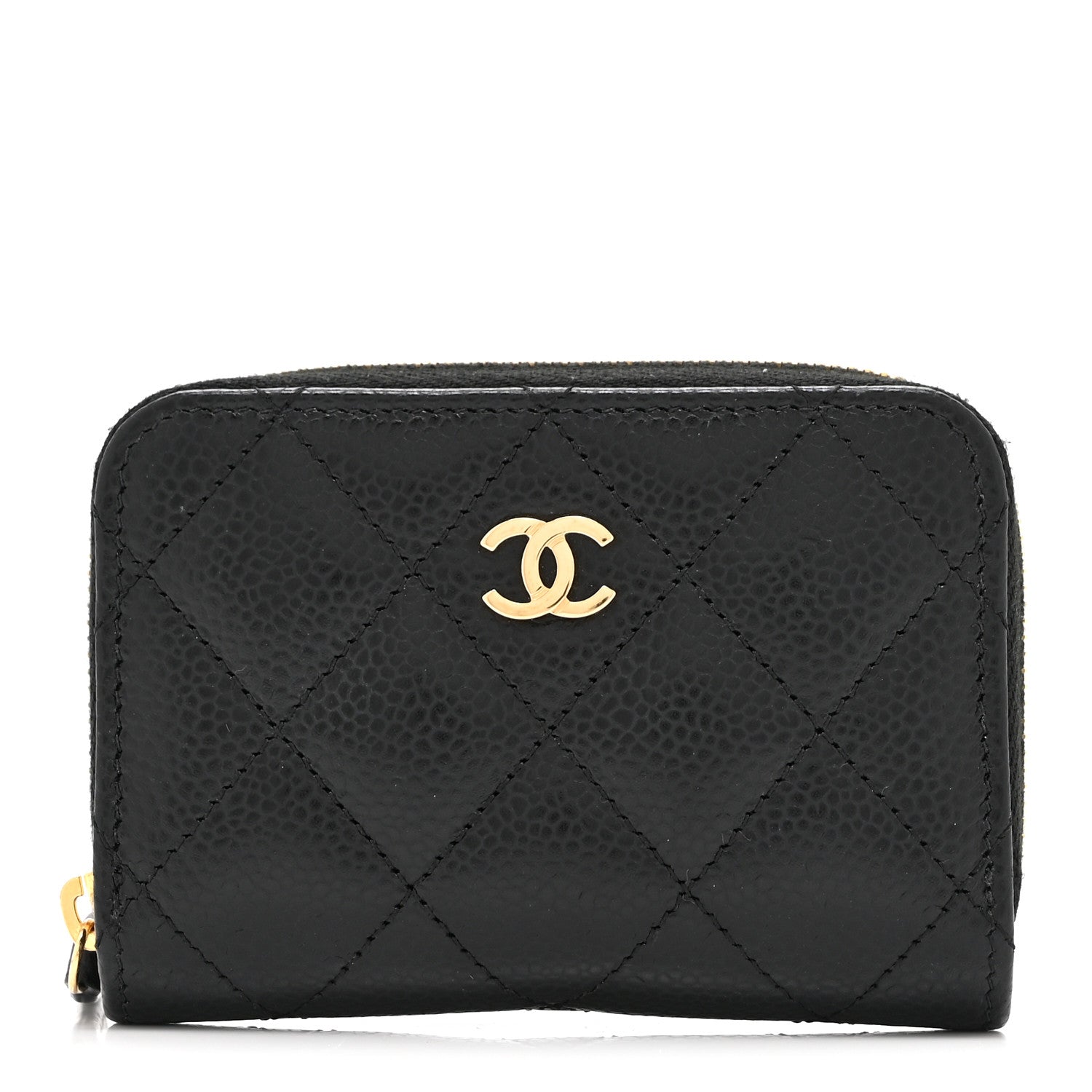 Caviar Quilted Zip Coin Purse Black