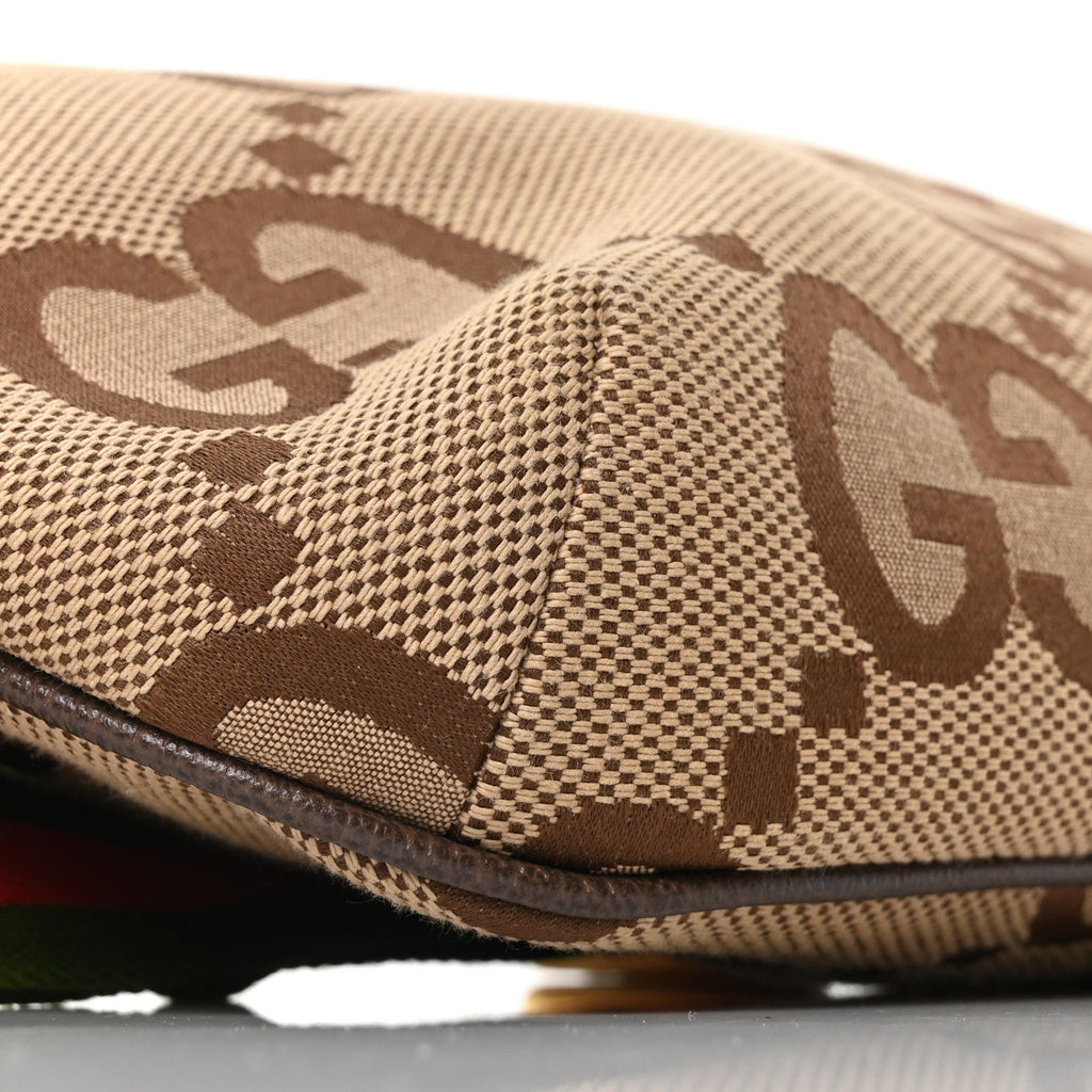 Monogram Jumbo GG Textured Dollar Calfskin Web Belt Bag Camel Ebony New Acero