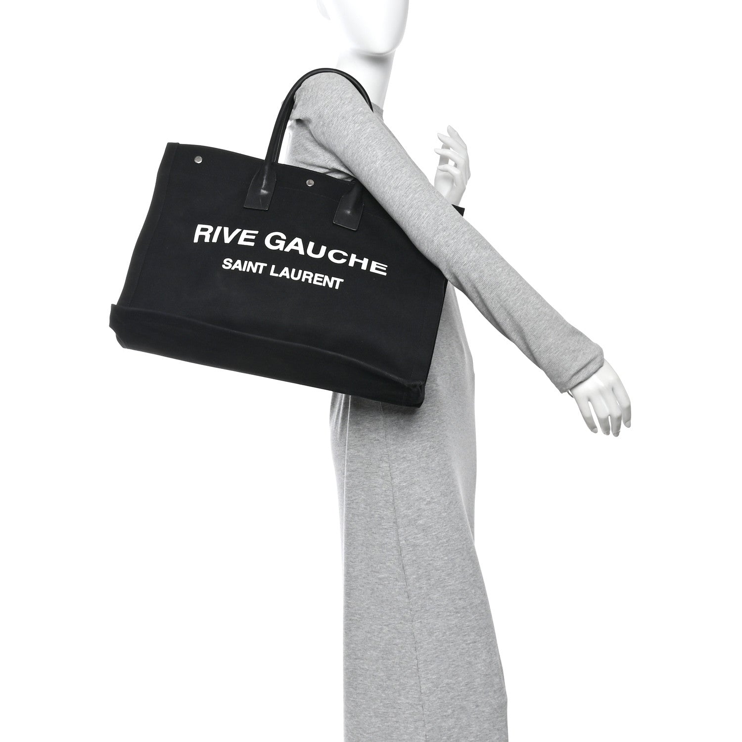 Linen Calfskin Rive Gauche Tote Black