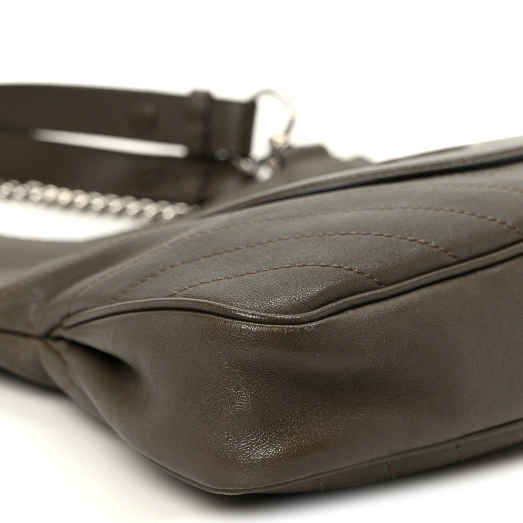 Sakai Be Green Calfskin Diagonal Stitched Small Blondie Tote Craclet Brown