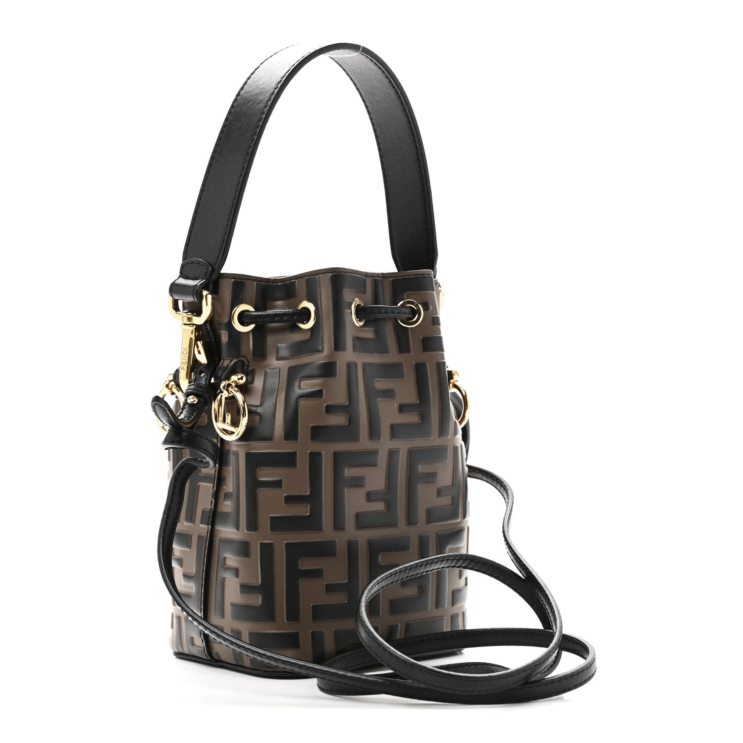 Vitello Liberty F is Fendi Bi-Color FF 1974 Embossed Mini Mon Tresor Bucket Bag Maya Black